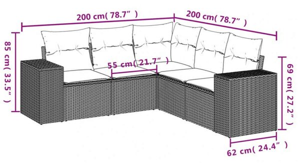 VidaXL Polyrattan Kerti Ülőgarnitúra - 5 részes - Bézs