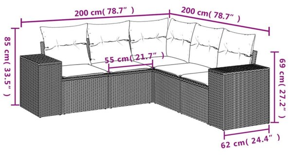 VidaXL Polyrattan Kerti Ülőgarnitúra - 5 részes - Bézs