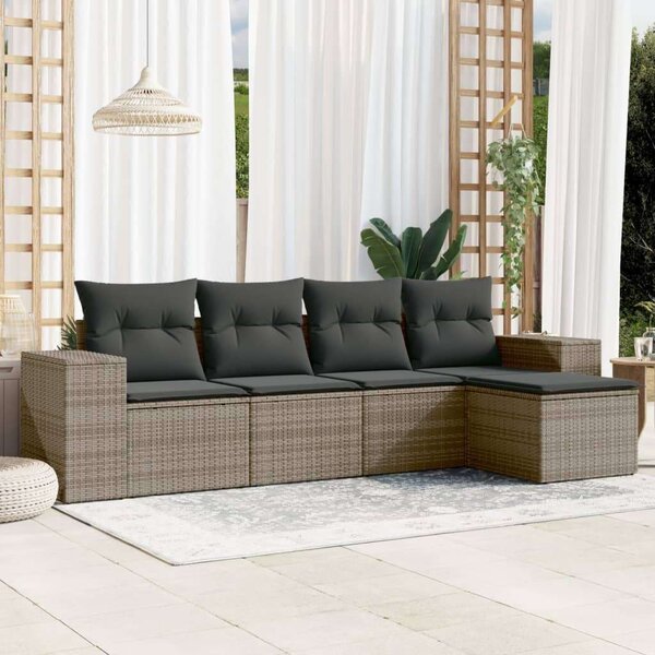 VidaXL 5 részes szürke polyrattan kerti ülőgarnitúra párnákkal