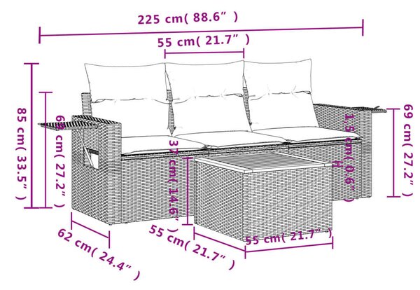 VidaXL Polyrattan Kerti Ülőgarnitúra - 4 részes - Fekete