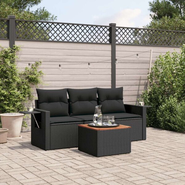 VidaXL Polyrattan Kerti Ülőgarnitúra - 4 részes - Fekete