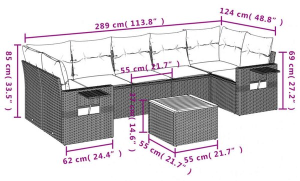 VidaXL Polyrattan Kerti Ülőgarnitúra - 8 részes