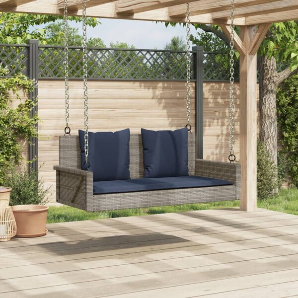 Szürke polyrattan hintapad párnákkal 119 x 56 x 48 cm