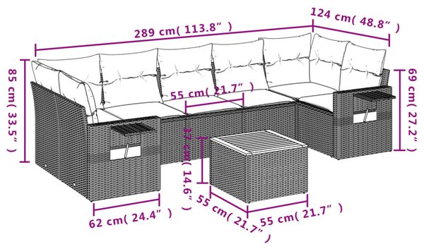 VidaXL Polyrattan Kerti Ülőgarnitúra - 8 részes