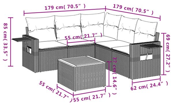 VidaXL Polyrattan Kerti Ülőgarnitúra - 6 részes, Bézs
