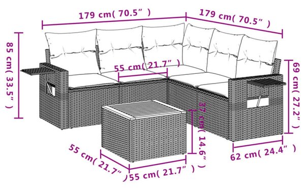 VidaXL Polyrattan Kerti Ülőgarnitúra - 6 részes, Bézs