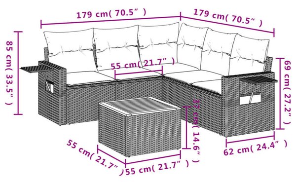 VidaXL Polyrattan Kerti Ülőgarnitúra - 6 részes, Bézs