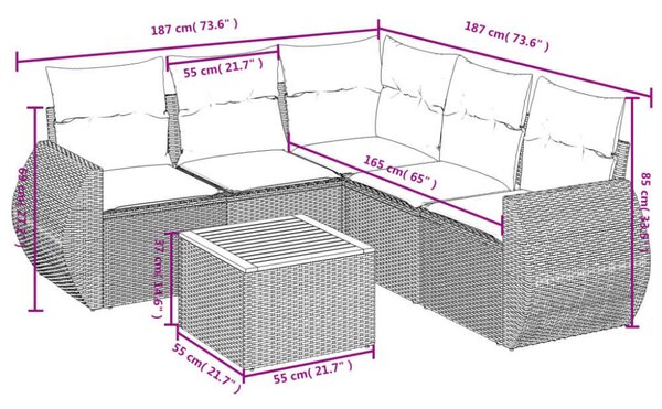 Polyrattan Kerti Ülőgarnitúra - 6 részes - Szürke