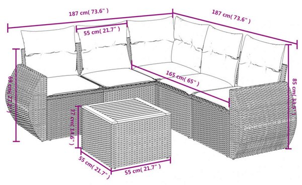Polyrattan Kerti Ülőgarnitúra - 6 részes - Szürke