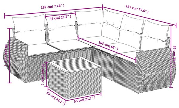 Polyrattan Kerti Ülőgarnitúra - 6 részes - Szürke