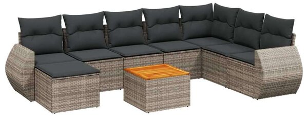 Polyrattan Kerti Ülőgarnitúra - 9 részes - Szürke