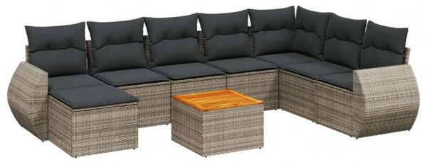 Polyrattan Kerti Ülőgarnitúra - 9 részes - Szürke