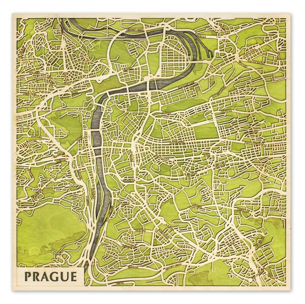 Prága – Praha 3D fa várostérkép fali dekoráció – Natura Products