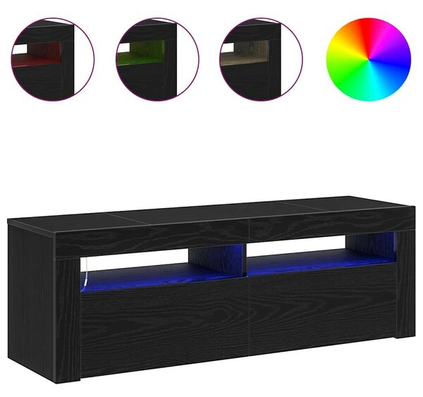 TV Szekrény LED világítással Fekete Tölgy 120x35x40 cm Szerelt Fa