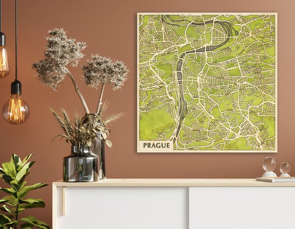 Prága – Praha 3D fa várostérkép fali dekoráció – Natura Products