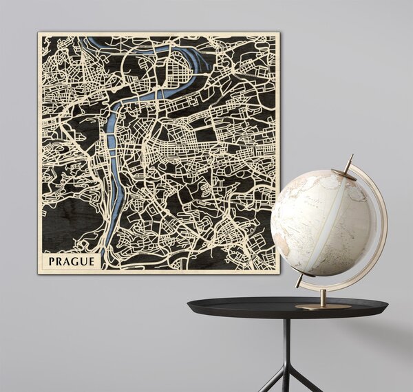 Prága – Praha 3D fa várostérkép fali dekoráció – Natura Products