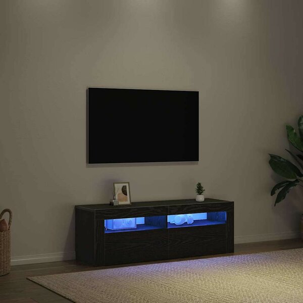 TV Szekrény LED világítással Fekete Tölgy 120x35x40 cm Szerelt Fa