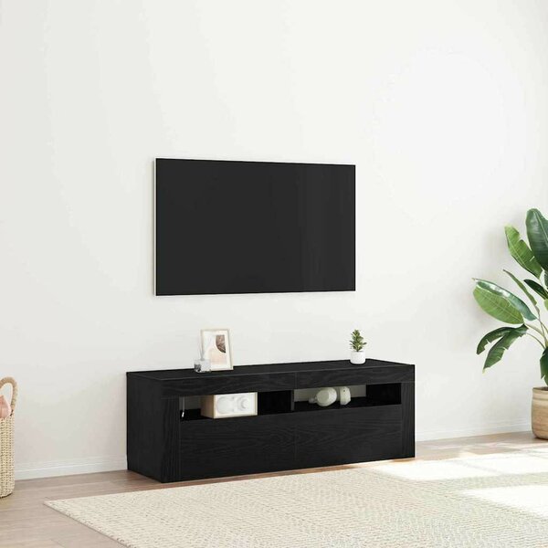 TV Szekrény LED világítással Fekete Tölgy 120x35x40 cm Szerelt Fa