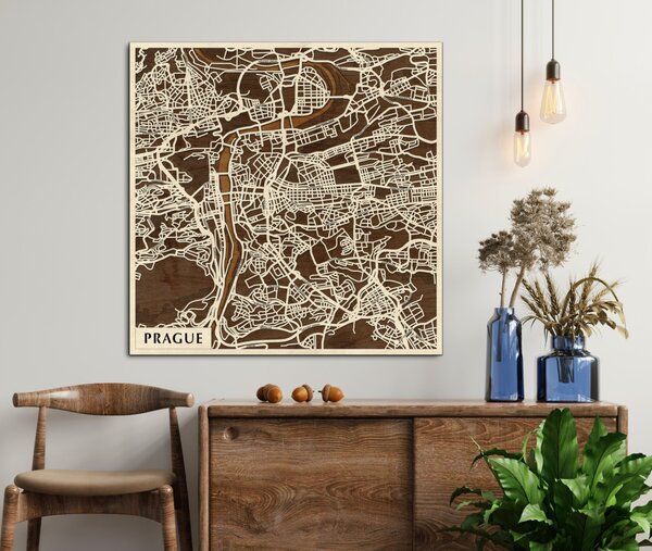 Prága – Praha 3D fa várostérkép fali dekoráció – Natura Products