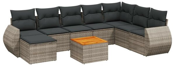 Polyrattan Kerti Ülőgarnitúra - 9 részes - Szürke