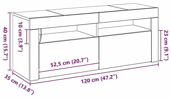 TV Szekrény LED világítással Fekete Tölgy 120x35x40 cm Szerelt Fa