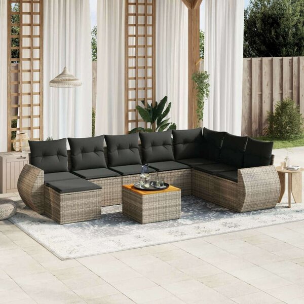 Polyrattan Kerti Ülőgarnitúra - 9 részes - Szürke