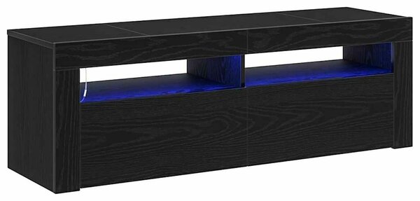 TV Szekrény LED világítással Fekete Tölgy 120x35x40 cm Szerelt Fa
