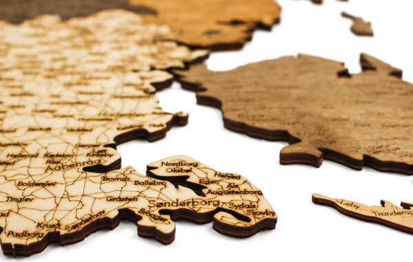 Natura Products - Dánia 3D Fa Puzzle Térkép - Elegáns Fali Dekoráció