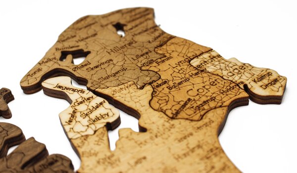 Natura Products - Dánia 3D Fa Puzzle Térkép - Elegáns Fali Dekoráció
