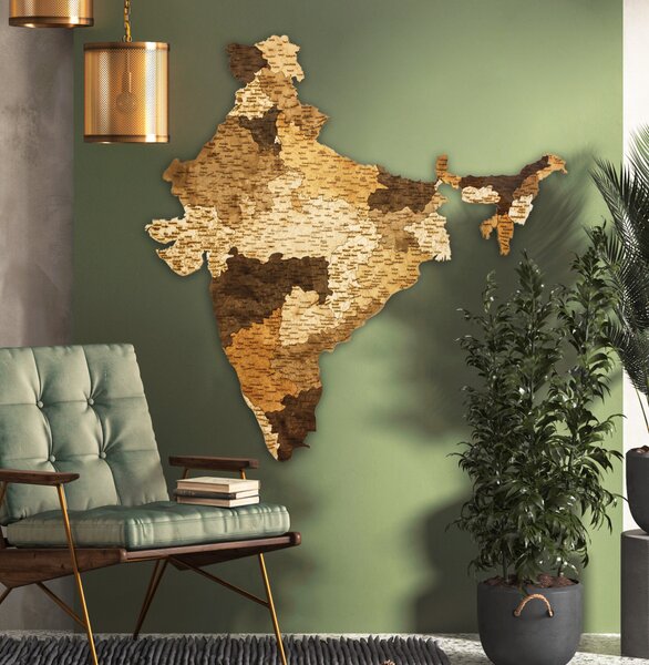 Natura Products - India 3D Fa Puzzle Térkép - Elegáns Fali Dekoráció