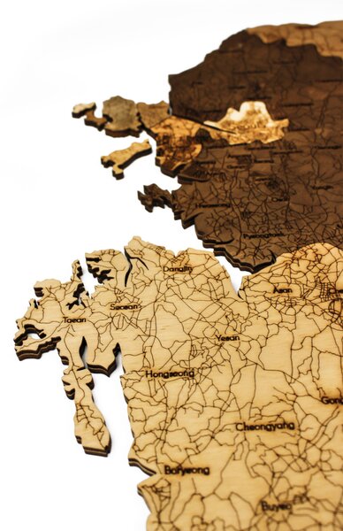 Natura Products - Dél-Korea 3D Fa Puzzle Térkép - Elegáns Fali Dekoráció