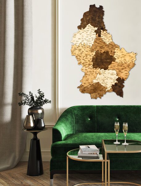 Natura Products - Luxemburg 3D Fa Puzzle Térkép - Elegáns Fali Dekoráció