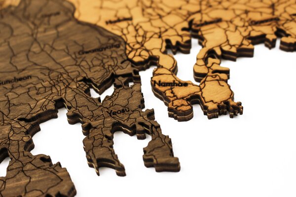 Natura Products - Dél-Korea 3D Fa Puzzle Térkép - Elegáns Fali Dekoráció