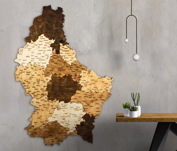 Natura Products - Luxemburg 3D Fa Puzzle Térkép - Elegáns Fali Dekoráció