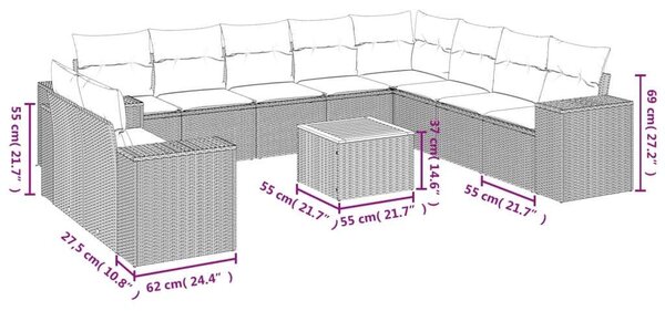 VidaXL Polyrattan Kerti Ülőgarnitúra - 11 részes - Bézs