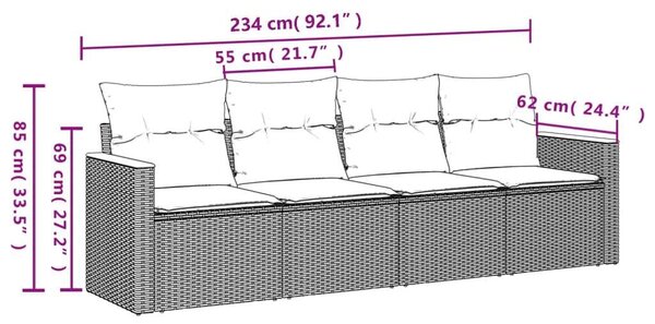 VidaXL 4 részes Kerti Ülőgarnitúra - Polyrattan - Fekete