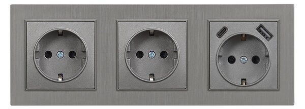 Nova III kettő dugalj USB csatlakozóval szürke szálcsiszolt kerettel