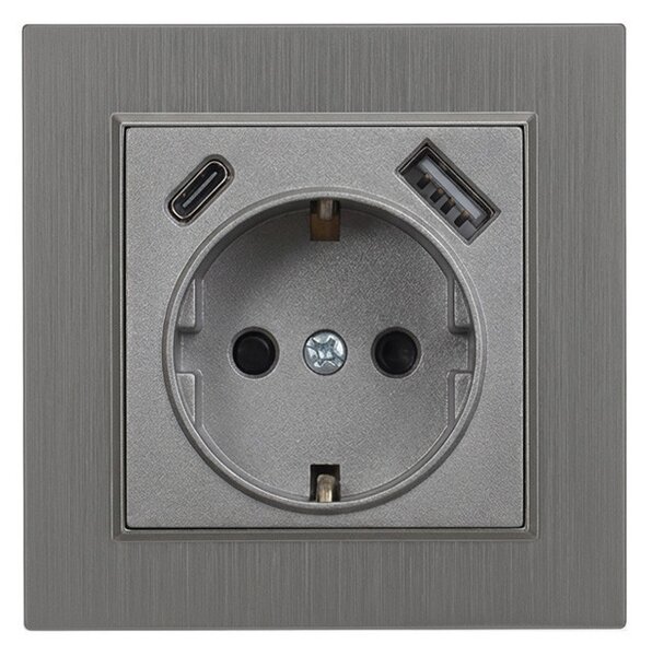 Nova csatlakozóaljzat USB csatlakozóval szürke szálcsiszolt kerettel