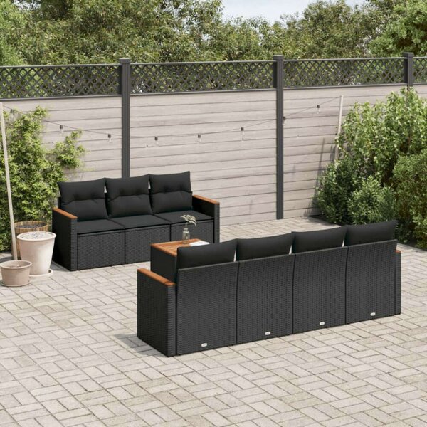VidaXL 8 részes Kerti Ülőgarnitúra - Fekete Polyrattan
