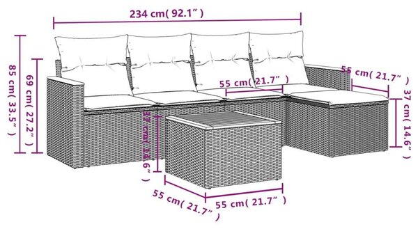 VidaXL Polyrattan Kerti Ülőgarnitúra - 6 részes - Fekete