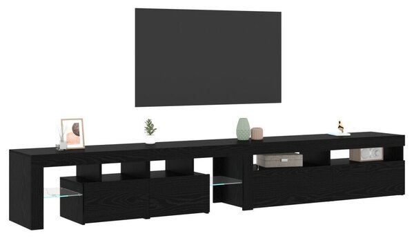 TV szekrények 2 db LED fényekkel fekete tölgy rétegelt fával