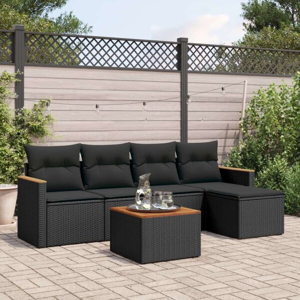 VidaXL Polyrattan Kerti Ülőgarnitúra - 6 részes - Fekete