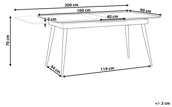 Kihúzható étkezőasztal MALDON Fekete 160/200 cm 90 cm