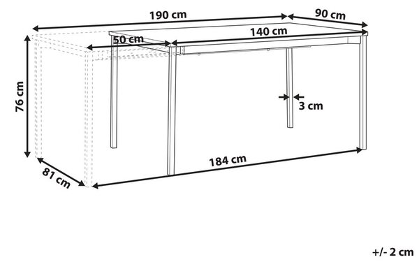 Kihúzható étkezőasztal AVIS Fekete 140/190 cm 90 cm