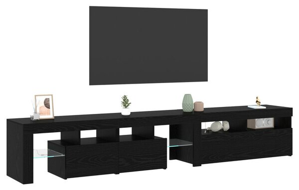 TV szekrény 2 db LED fényekkel Fekete tölgy Mérnöki fa