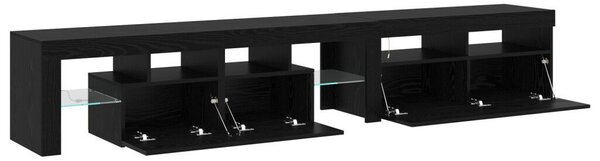 TV szekrény 2 db LED fényekkel Fekete tölgy Mérnöki fa