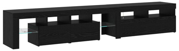 TV szekrény 2 db LED fényekkel Fekete tölgy Mérnöki fa