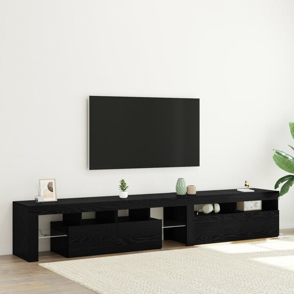 TV szekrény 2 db LED fényekkel Fekete tölgy Mérnöki fa
