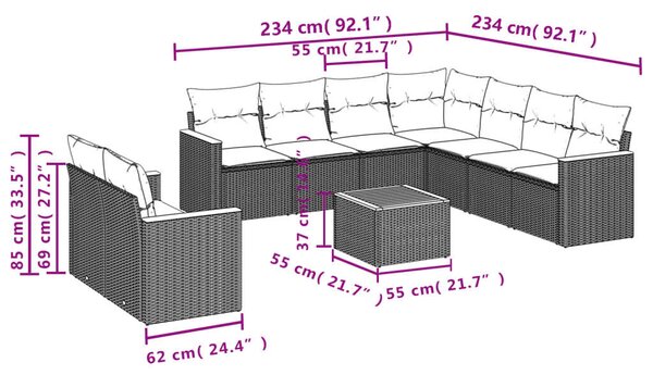 VidaXL Polyrattan Kerti Ülőgarnitúra - 10 részes - Szürke
