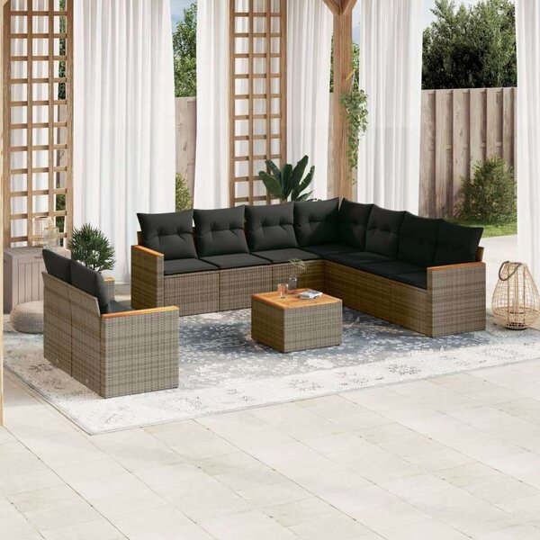 VidaXL Polyrattan Kerti Ülőgarnitúra - 10 részes - Szürke